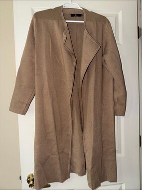 Long Open-Front Camel Cardigan